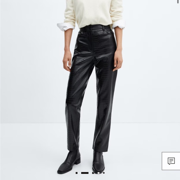 Mango Black Animal Print Leather Straight Leg Pants - Picture 2 of 3